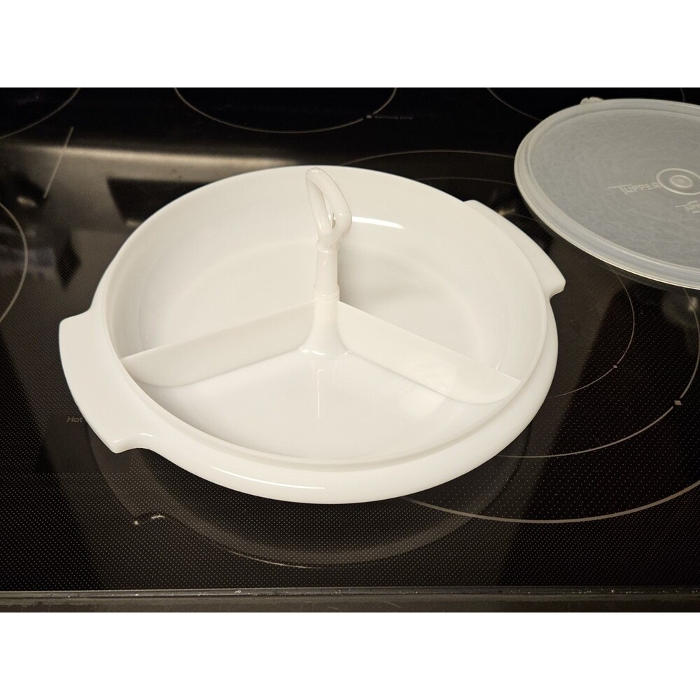 Vintage Tupperware White Suzette Divided Serving Tray With Lid 608-12 Excellent - Picture 2 of 7